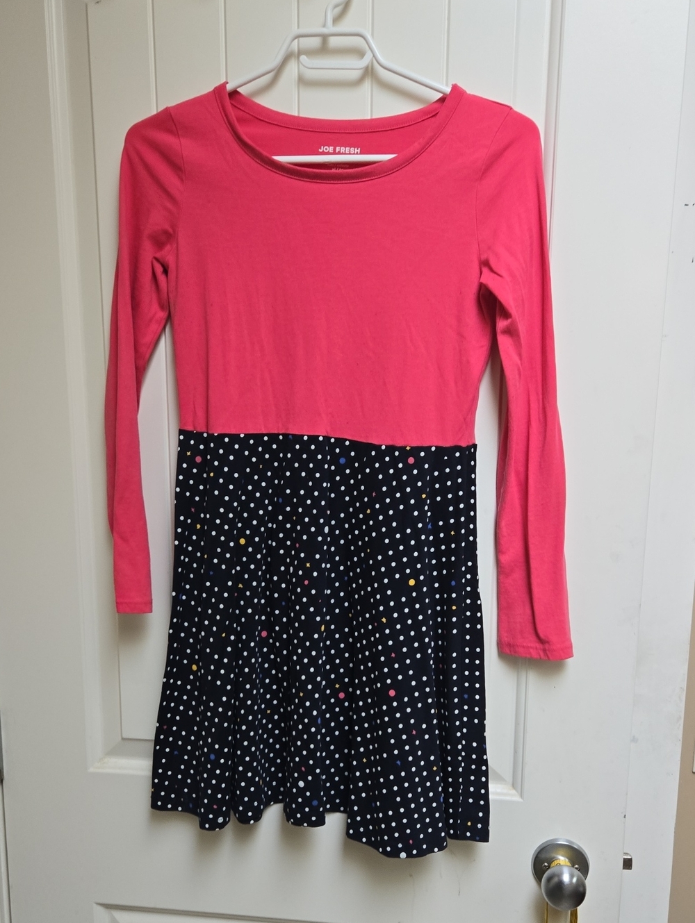 Joe Fresh Pink Long-Sleeve Dress with Black Polka Dot Stars Skirt Kids XL
